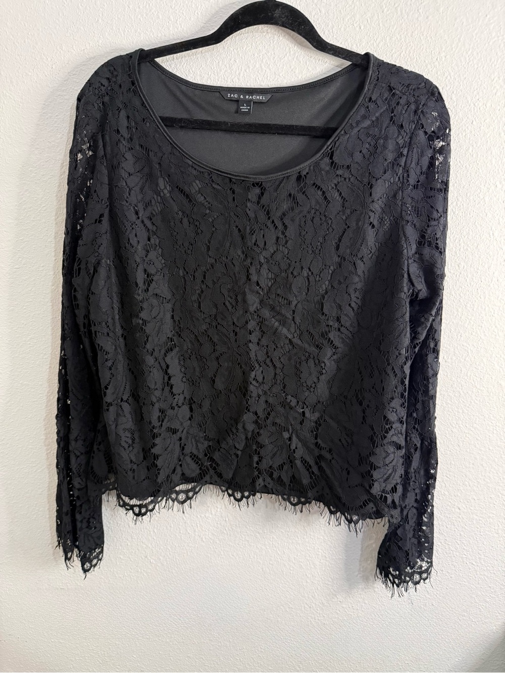Zac & Rachel Black Floral Lace Long Sleeve Blouse Large